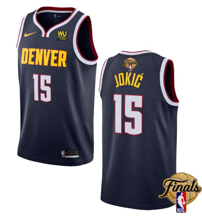 Mens Denver Nuggets #15 Nikola Jokic Navy 2023 Finals Icon Edition Stitched Basketball Jersey Dzhi